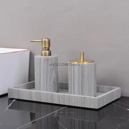 Nordic natural grey marble bathroom accessories Soap dispenser cotton swab jar tissue box soap dish tray bathroom decoration