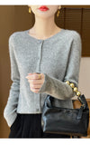 100% Merino Wool Long Sleeve Sweaters Cashmere Cardigan Spring Autumn Women O-Neck Knitwear Tops Clothing Fashion Basic Tops