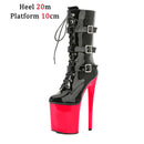 Nightclub Platform Women's Shoes 8 Inch Pole Dancing Pumps 20CM Thin High Heels Mid Tube Boots Design Buckle Sexy Stripper Show