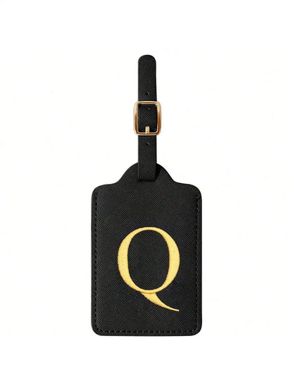 PU Leather Luggage Tag for Travel - Durable Suitcase ID Tag with Privacy Cover & Name Card Slot (A-Z) liu