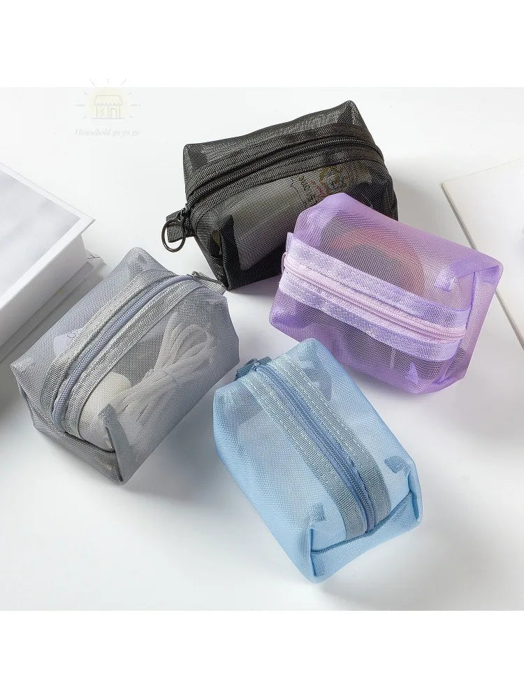 1pc Multifunctional Square Nylon Mesh Storage Bags Travel Portable Urltra-Light Mini Wash Bags Mini Zipper Coin Purse