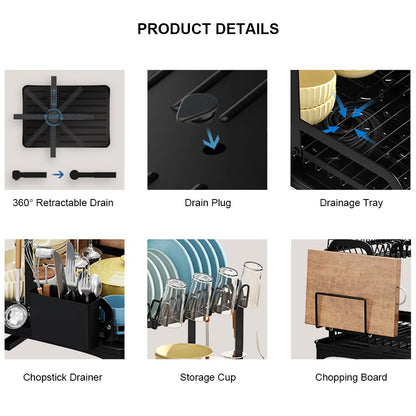 2025 NEW 2-layer countertop tableware storage rack drain plate bowl dish drain rack kitchen dish drain rack with drain rack