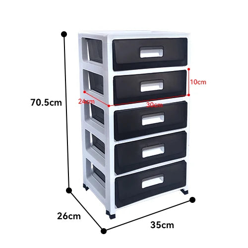 Plastic Storage Tower, Black, 5 Large Drawers with Casters