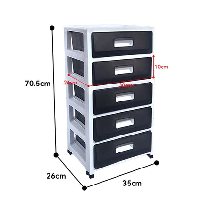 Plastic Storage Tower, Drawers with castors, Black, 5 Large Drawers