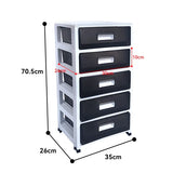 Plastic Storage Tower, Black, 5 Large Drawers with Casters