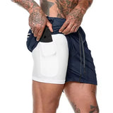 Pantalones cortos deportivos de verano 2 en 1 para hombre, con bolsillo incorporado, de secado rápido, para gimnasio, playa, correr, de dos pisos, de malla 