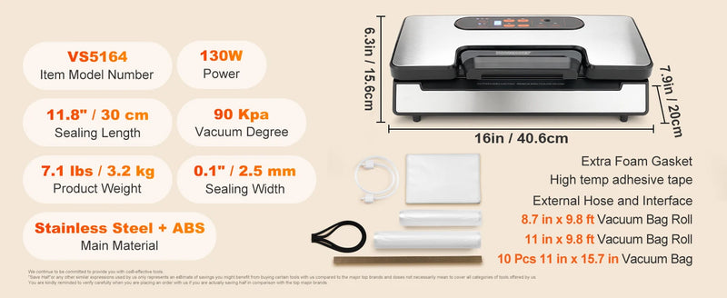 SucceBuy 90Kpa 130W Vacuum Sealer Food Packaging Machine with Free 10pcs Vacuum bags for Household Kitchen Vacuum Food Sealing