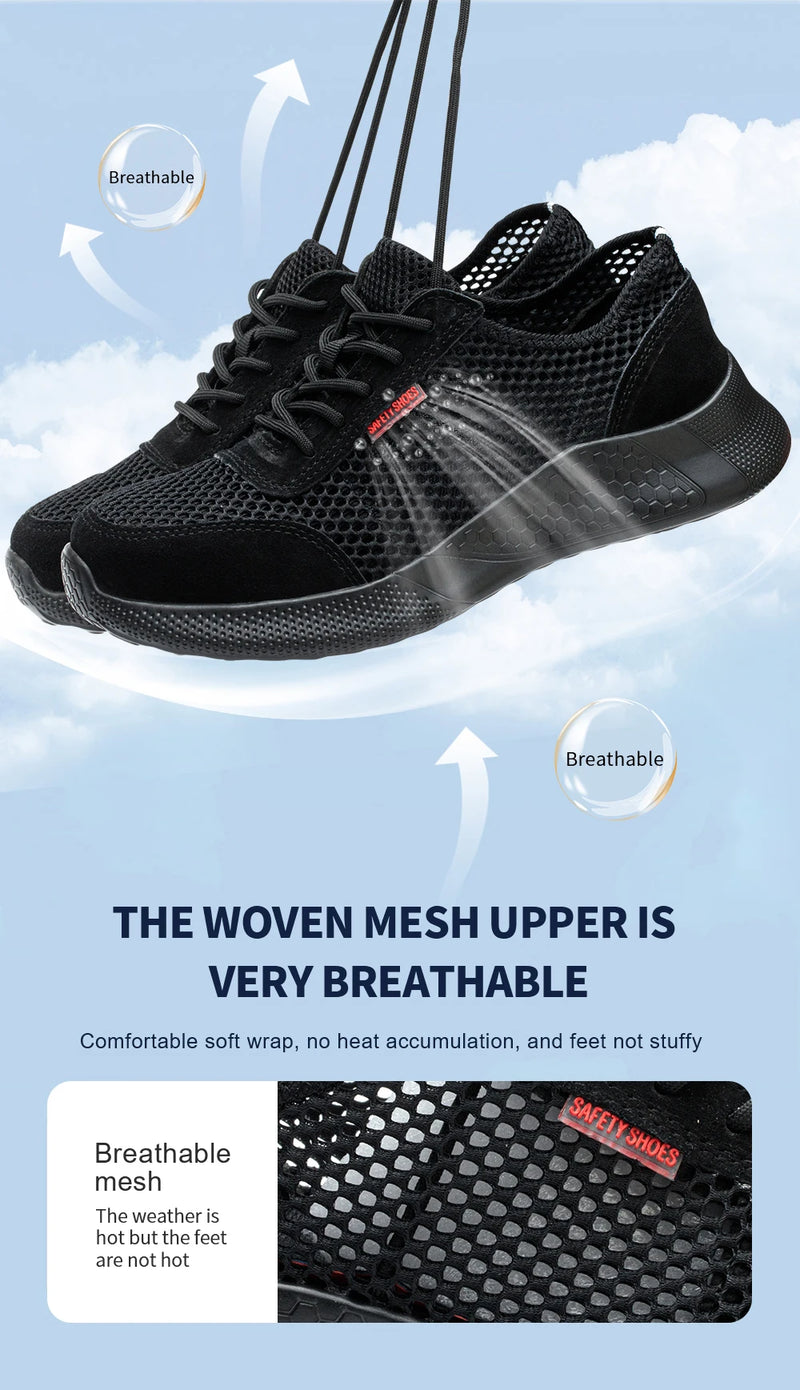 Breathable Men Work Shoes Summer Safety Shoes Lightweight Protective Sneakers Safety Steel Toe Shoes Men Puncture-Proof boots