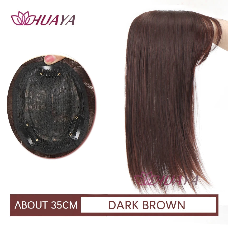 Aplique de cabelo Topper HUAYA volume e franja natural com 3 clipes cabelo liso sintético