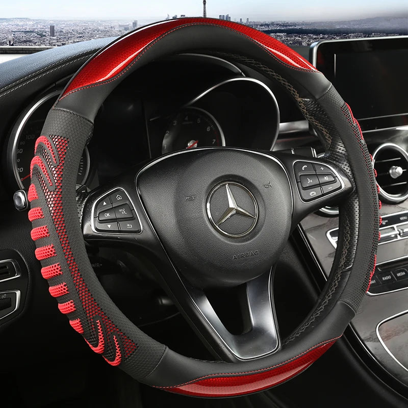 Three-dimensional Honeycomb Steering Wheel Cover  Durable Leather Cover with Anti-slip Linning Universal 14.5-15in