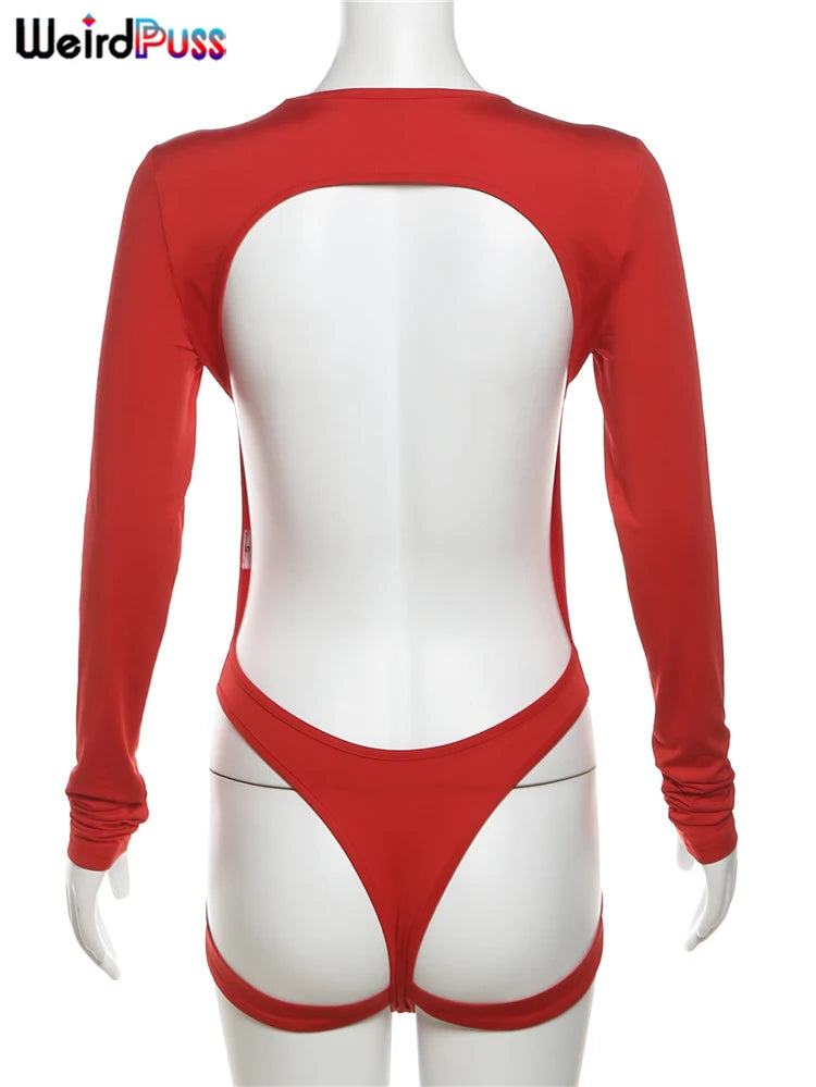 Body sexy de verano para mujer, con escote redondo, manga larga, ajustado, estilo vendaje, estilo club, con escote en V profundo