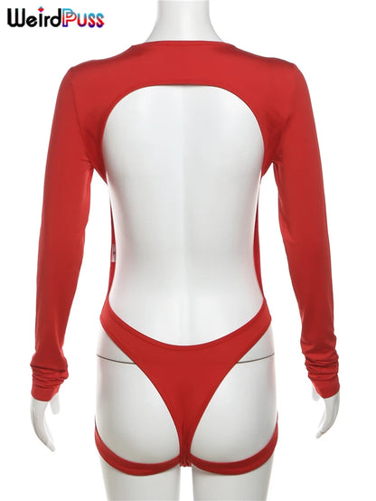 Body sexy de verano para mujer, con escote redondo, manga larga, ajustado, estilo vendaje, estilo club, con escote en V profundo