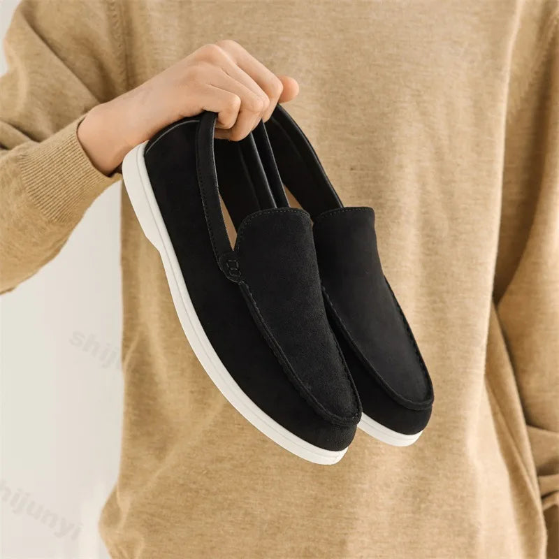 Men's Flat Loafers 2025 Frosted Suede Flat Shoes Comfortable Non-Slip Fashion Loafers Lightweight Trendy Outdoor Casual Shoes