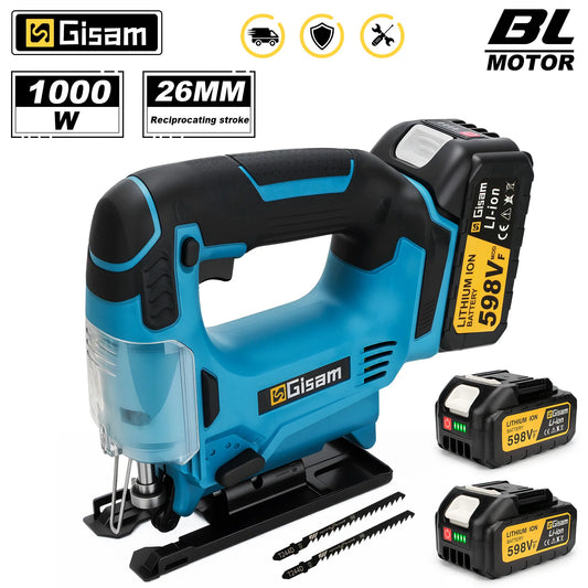 Gisam 26mm Electric Jigsaw Portable Cordless Saw Multi-Function Wood Cutting Woodworking Machines For Makita 18V Battery