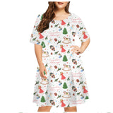 Vestido estampado de Natal de manga comprida feminino, decote em O, neve, solto, plus size, 6XL, roupas de moda, ano novo, verão, 2023