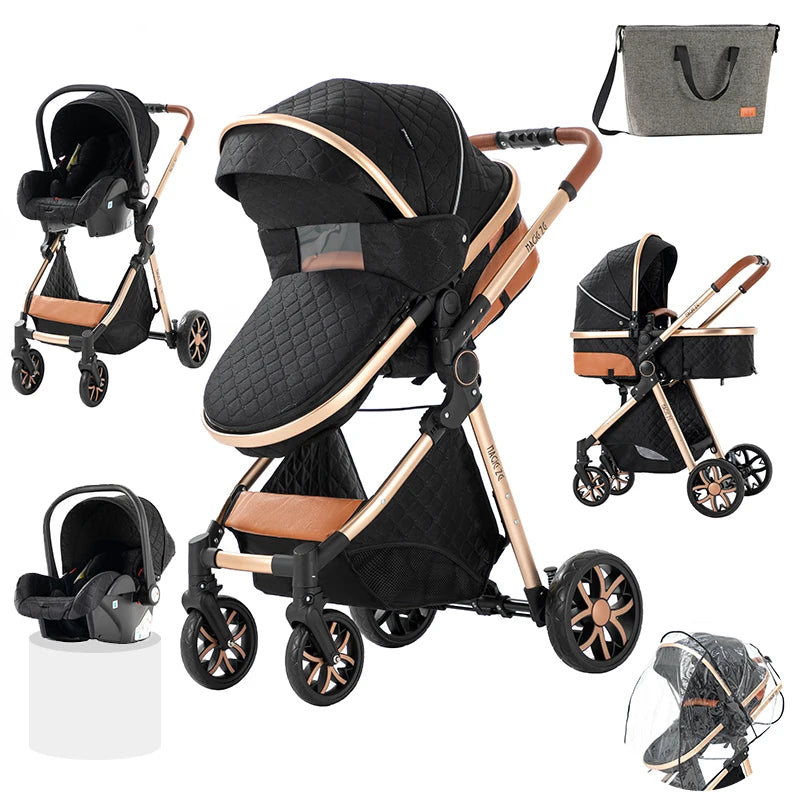 Cochecito de bebé ligero 3 en 1, sistema de viaje de lujo con asiento ajustable, capota y mosquitera para recién nacidos.