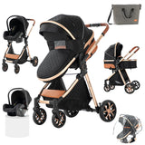 Cochecito de bebé ligero 3 en 1, sistema de viaje de lujo con asiento ajustable, capota y mosquitera para recién nacidos.