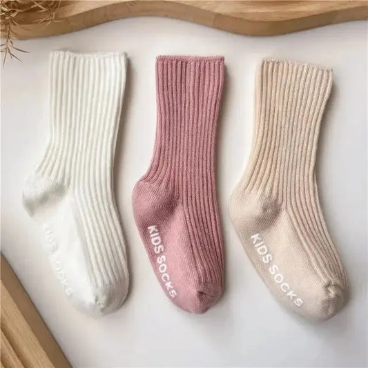 Baby Non-Slip Cotton Socks, Soft Band Socks with Rubber Grips for Toddlers 0-3 Years, 3 Pairs/Lot 
