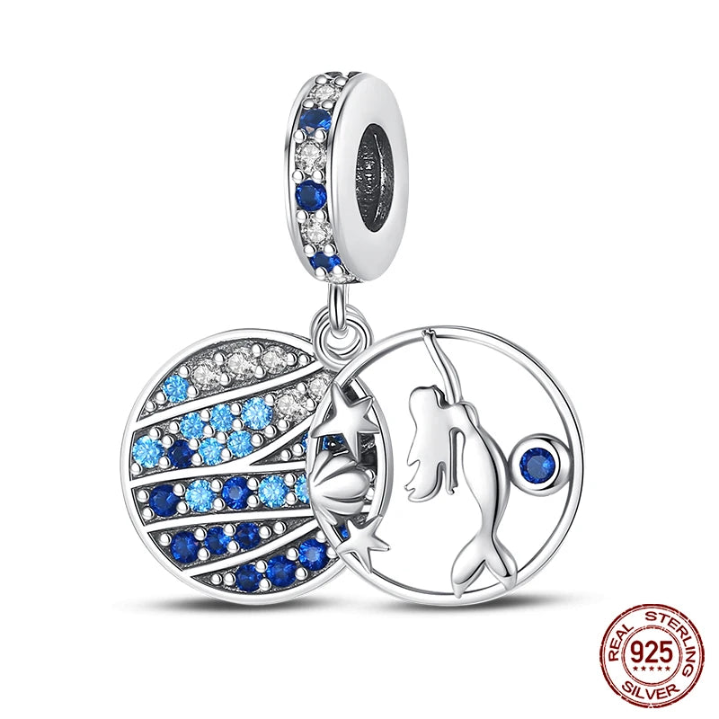 Ocean Series - Original Genuine 925 Sterling Silver Turtle Crab Mermaid Charm Beads Suitable for 3mm Bracelet DIY Making Pendant