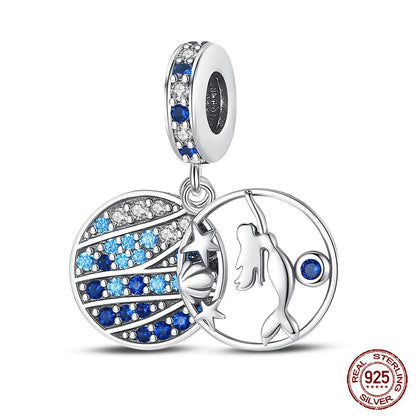 Ocean Series - Original Genuine 925 Sterling Silver Turtle Crab Mermaid Charm Beads Suitable for 3mm Bracelet DIY Making Pendant