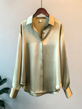 Office Lady Long Sleeve blouse Women Autumn 2023 Overshirt Satin Femal Clothing Elegant Korean Style Luxury Designer Blouse