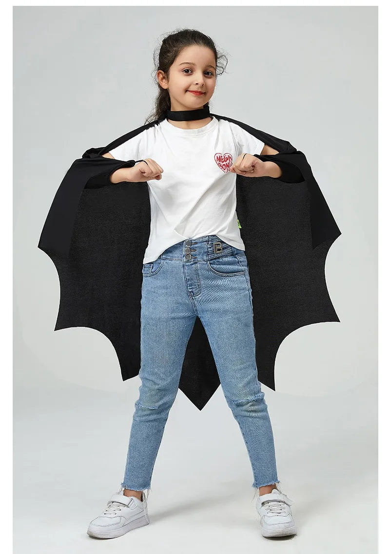 Deluxe Halloween Bat Cape Black Hairpin Mask Cape Costumes Carnival Party Children Unisex Cosplay Decorative Props