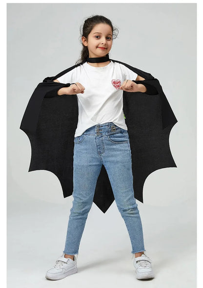 Deluxe Halloween Bat Cape Black Hairpin Mask Cape Costumes Carnival Party Children Unisex Cosplay Decorative Props