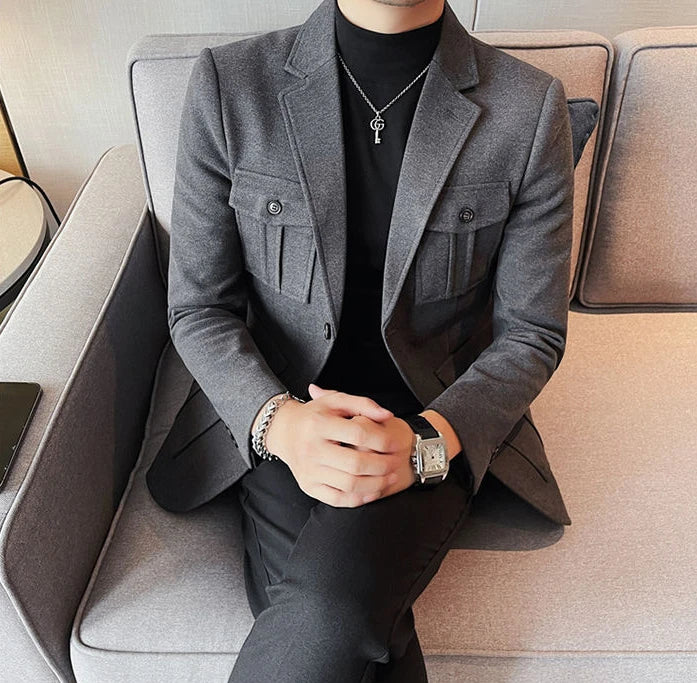 Tweed Men's Suit Jackets Single Breasted Male Blazer Gray Fashion 2024 Luxury Designer Menswear Coat Korean Style Clothes Casual
