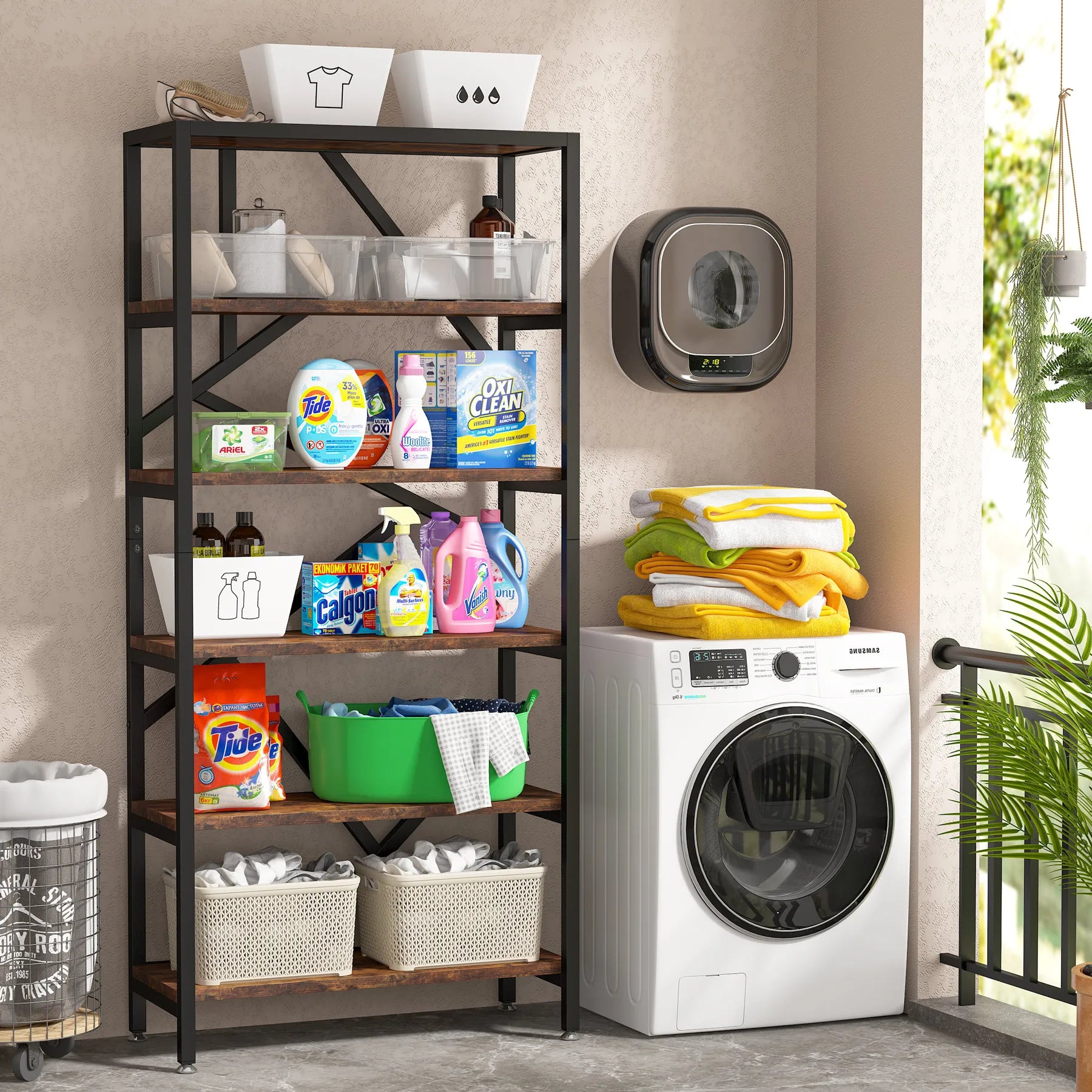 Tribesigns Bookshelf Storage Rack Standing Shelf 5 Tier Industrial Sturdy Bookshelf with Iron Pipe Frame