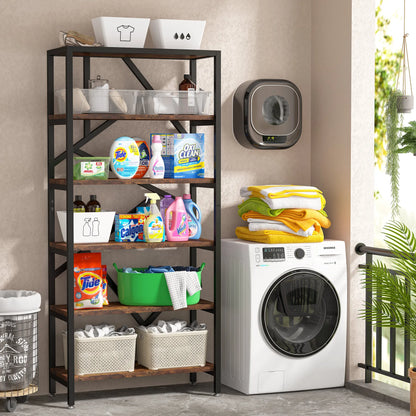 Tribesigns Bookshelf Storage Rack Standing Shelf 5 Tier Industrial Sturdy Bookshelf with Iron Pipe Frame