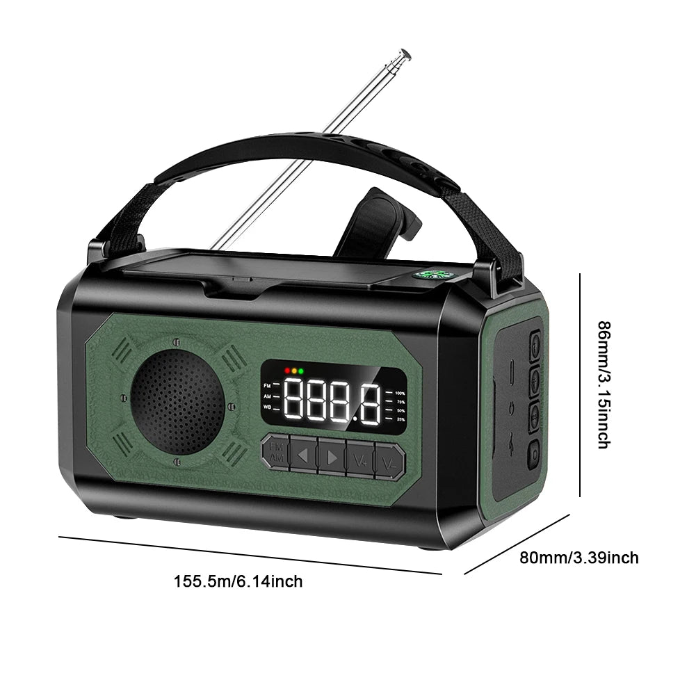 Radio multifunción solar de 12000 mAh con manivela, radio meteorológica de emergencia, lámpara de lectura, banco de energía, alarma SOS para acampar, senderismo, tiendas de campaña