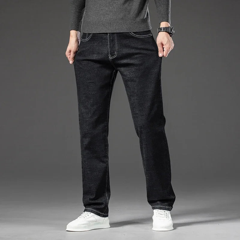 2025 Spring Autumn Men's Straight Jeans Denim Pants Classic Style Business Stretch Casual Trousers Large Size 40 42 44 46