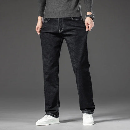 2025 Spring Autumn Men's Straight Jeans Denim Pants Classic Style Business Stretch Casual Trousers Large Size 40 42 44 46