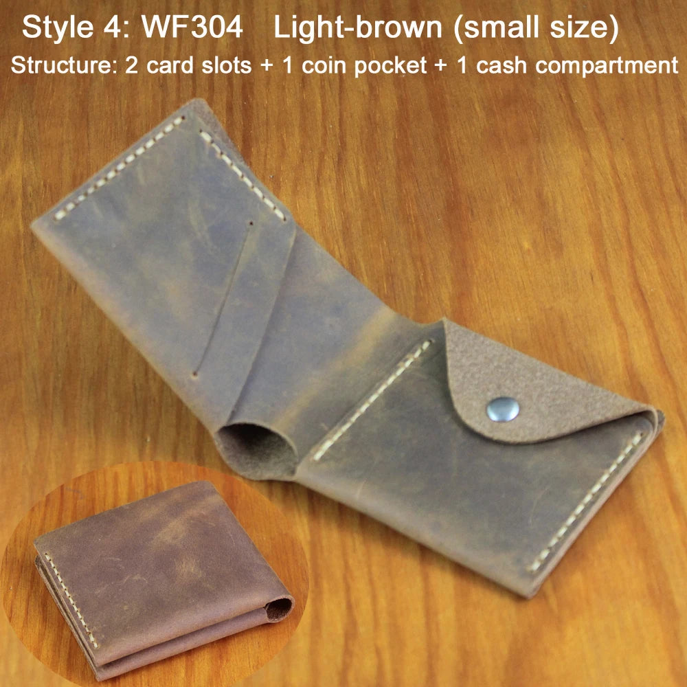 Luxury Handmade Genuine Leather Men Wallet Bifold Purse Male Wallets Short Money Clip Vintage Leather Money Bag with zip pocket