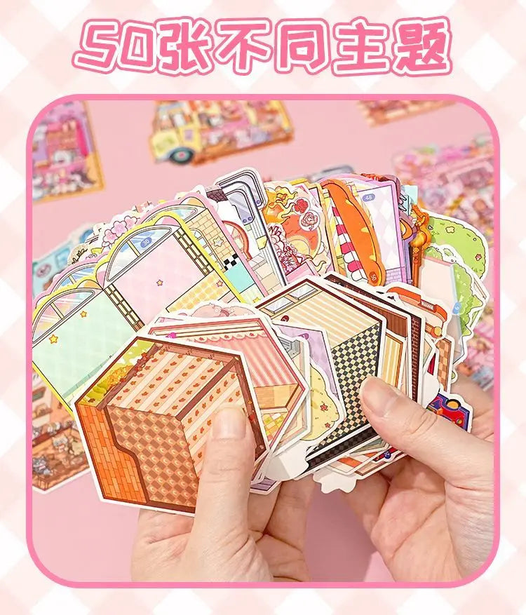 50 in 1 landscape stickers miniature scene collection 3d three-dimensional girls children's educational toys