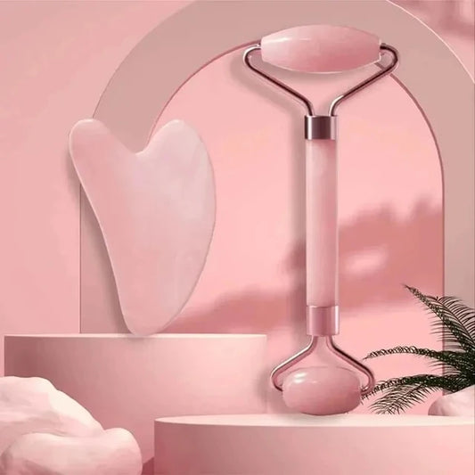 Masajeador de cara y cuello con rodillo de resina, doble masaje, desbloquea y relaja, cristal de jade no rosa, raspado de belleza. 