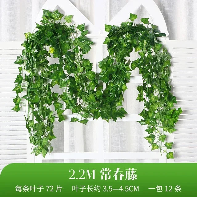 Artificial Green Ivy Leaf Garland Plant, Silk Wall Hanging Vine, Home Garden Decoration, Wedding Party, DIY Fake Wreath Leaves, 2.2m 