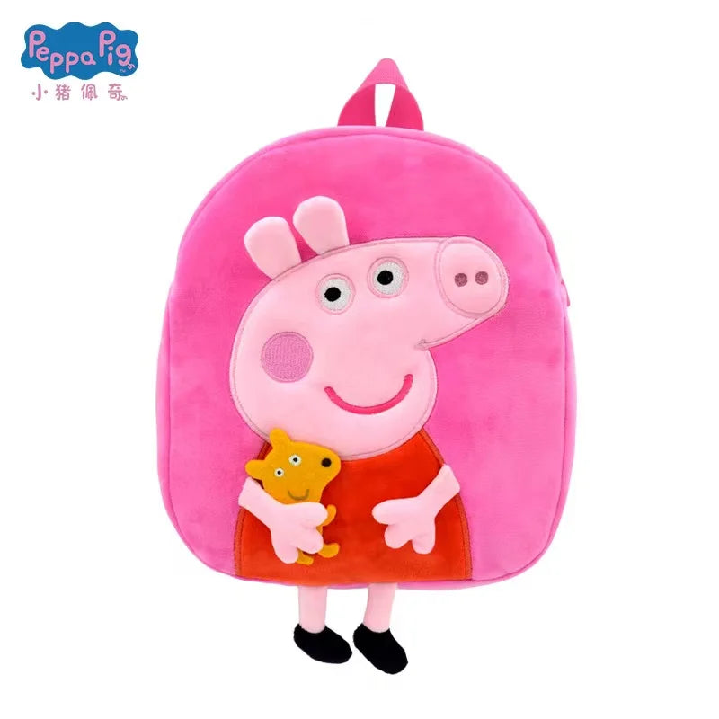27cm/10.6in Peppa Pig Qriginal Kawaii Plush Schoolbag Toys Cute Cartoon George Kindergarte Anime Schoolbag Kids Birthday Gifts