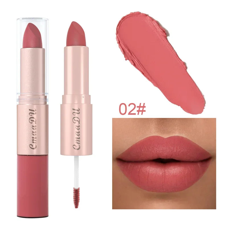Delineador de labios doble, pigmento mate, base antiadherente, color piel, 24 horas de duración, maquillaje resistente al agua, cosméticos de belleza, 2 en 1 