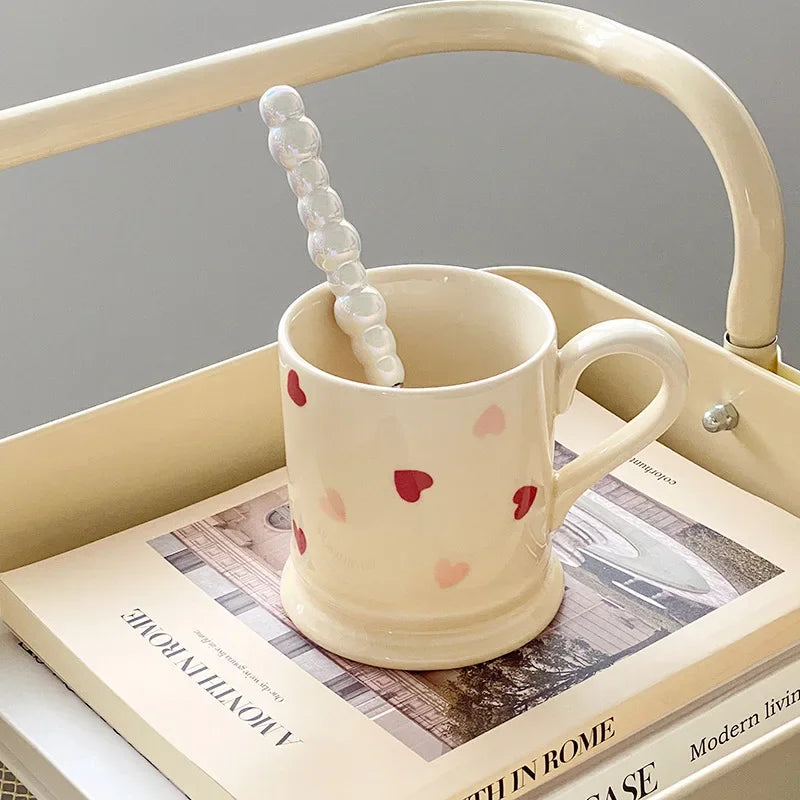 Heart-shaped Ceramic Dinnerware Set, Dinner Plate, Rice Salad Bowl, Coffee Mug, Japanese Love, Warm Gift for Valentine day