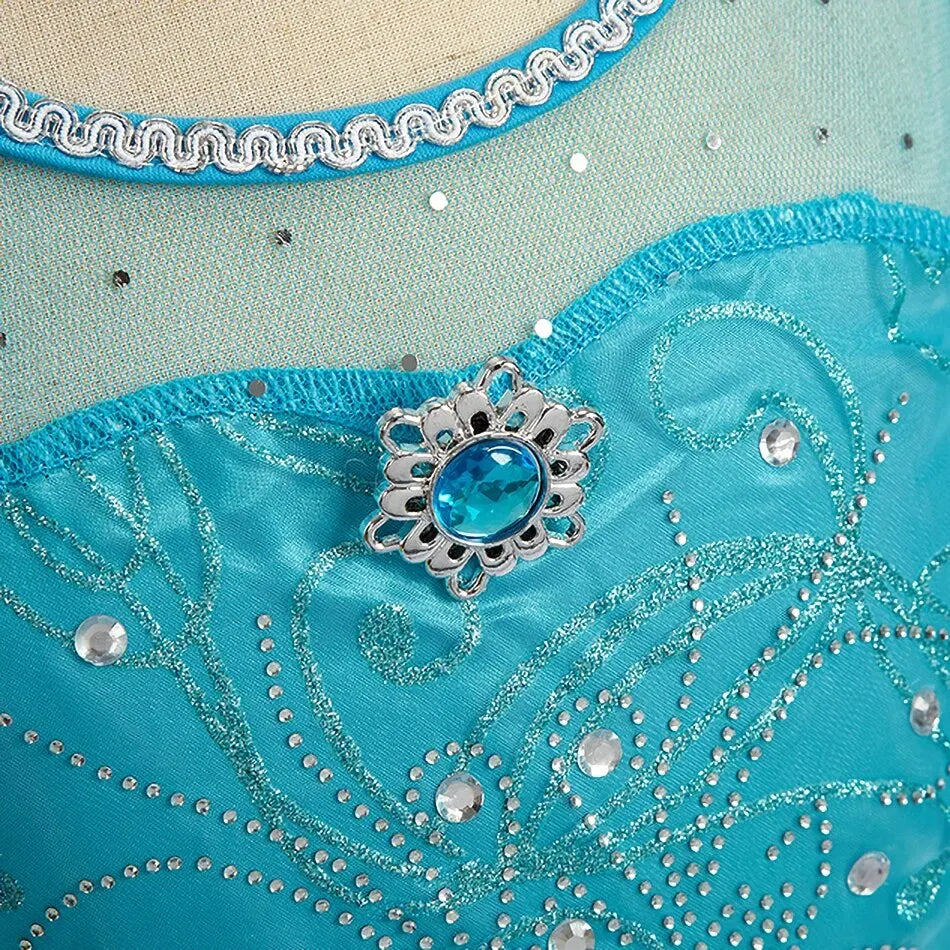 Vestido da Elsa para Halloween – Fantasia de Princesa e Capa Longa para Meninas (Roupa de Carnaval / Rainha da Neve)