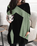 Vestido de patchwork con cuello en V y manga larga para mujer, estilo casual, talla grande, estilo europeo y americano. 