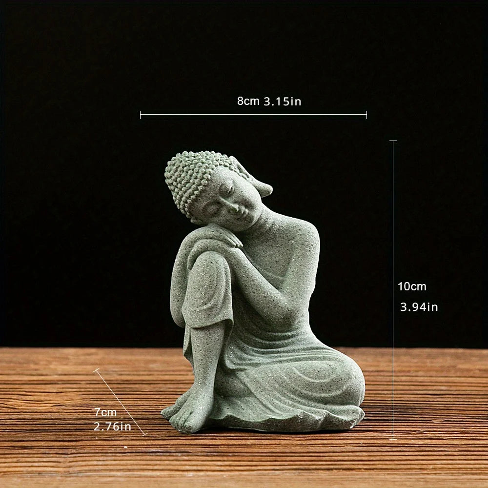 Estatua de Buda, decoración de pecera, mini figura budista, adorno de escritorio, decoración de mesa, estatua zen para el hogar, arenisca verde, Tailandia