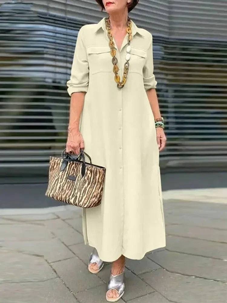2024 primavera/verão moda feminina novo elegante plus size manga comprida botão elegante vestido de algodão linho único breasted robe
