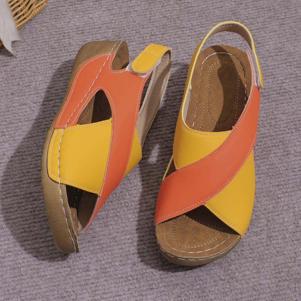 New Women's Contrast Color Wedge Sandals Summer Peep Toe Non Slip Beach Shoes Woman Comfortable Platform Roman Sandalias Mujer