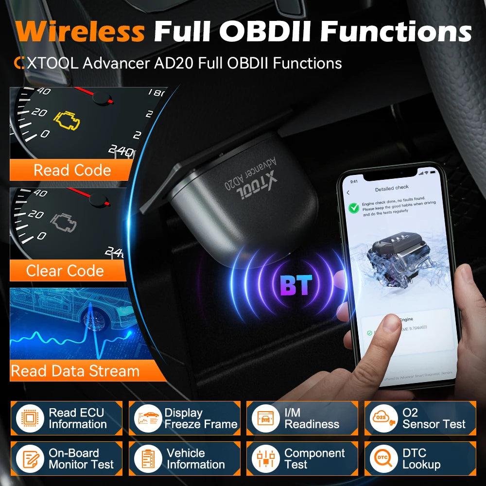 XTOOL Advancer AD20 Mini Bluetooth 5.0 OBD2 Escáner con funciones OBD2 completas Herramienta de diagnóstico de coche Lectura/borrado de códigos de falla Universal