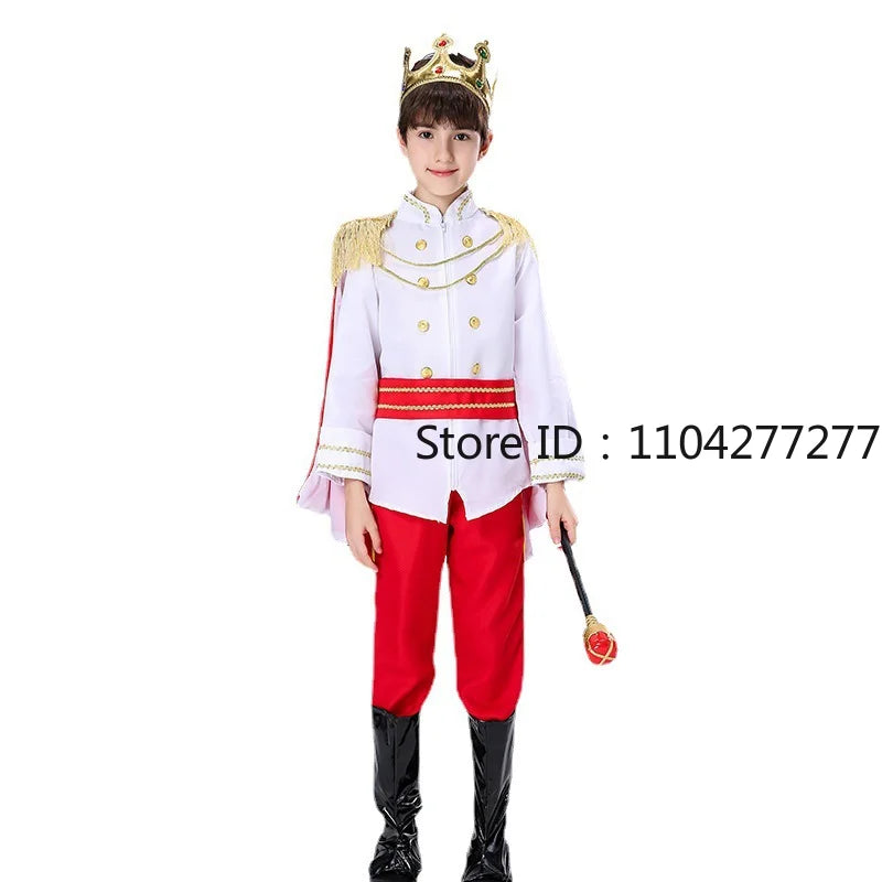 Boy's King Prince Cosplay Costume Prince Crown Scepter Cloak Royalty Suit Halloween Birthday Carnival Costumes Fancy Dress Up