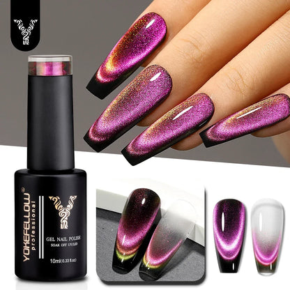 Esmalte de uñas en gel YOKEFELLOW Cat Eye de 10 ml, esmalte de uñas magnético plateado, esmalte de uñas en gel profesional para manicura DIY.