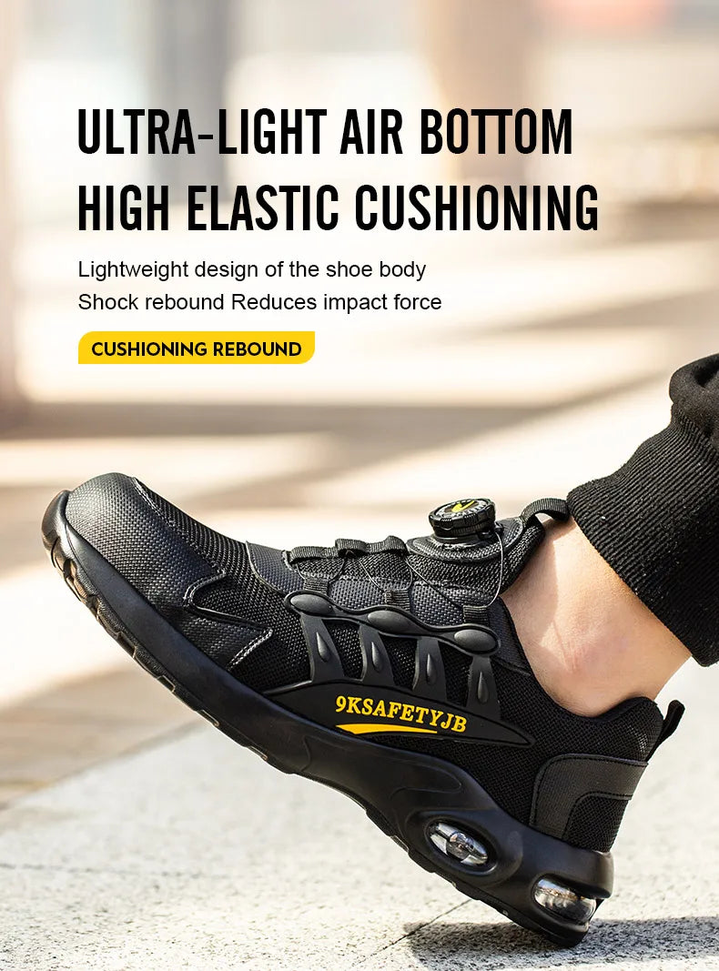 Men Rotating Button Safety Shoes Steel Toe Work Sneakers Indestructible Shoes Puncture-Proof Work Boots Air Cushion Safety Shoes