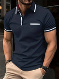 Men's Zipper Short-Sleeved Striped Polo Shirt Spring And Summer Fashion Casual Tops Street Outdoor Sports Wear Men's Clothing